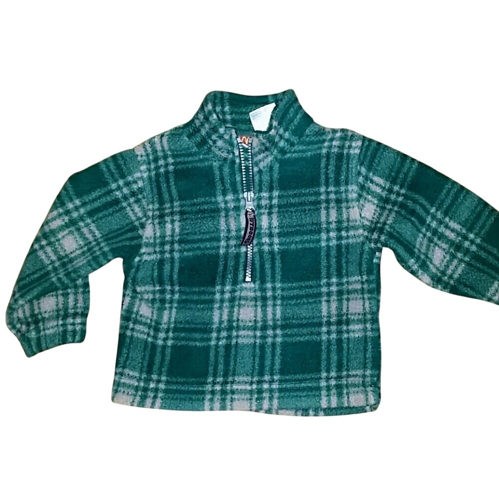 MC Kids Outdoors Green Boys Fuzzy Plaid Quarter Zip Pullover Jacket Size 2T